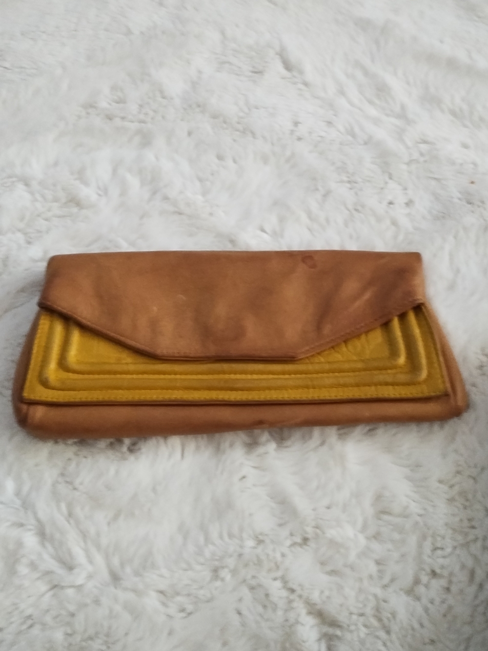 Possé Leather Two-Tone Brown & Mustard Yellow Clutch Purse